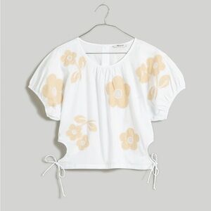 Madewell Embroidered Poplin Puff-Sleeve Cutout Crop Top